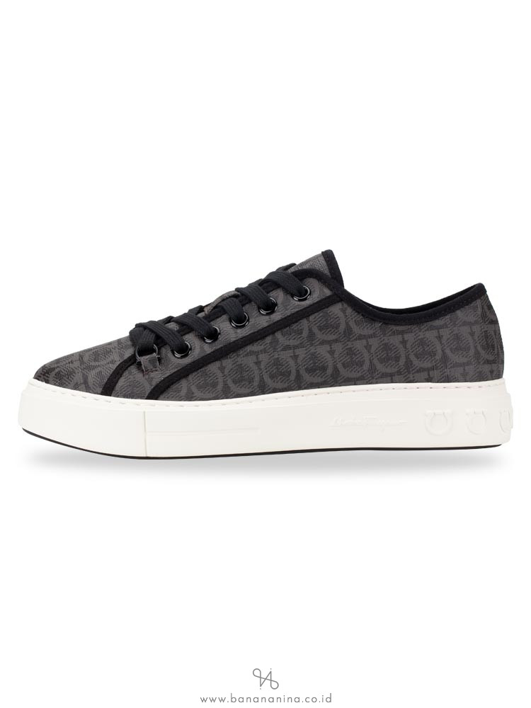 SALVATORE FERRAGAMO Men Anson Gancini Print Low-top Sneakers Grey Sz 7.5