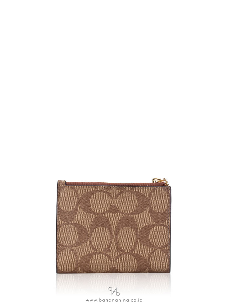 COACH 78002 Signature Snap Card Case Wallet Khaki Saddle