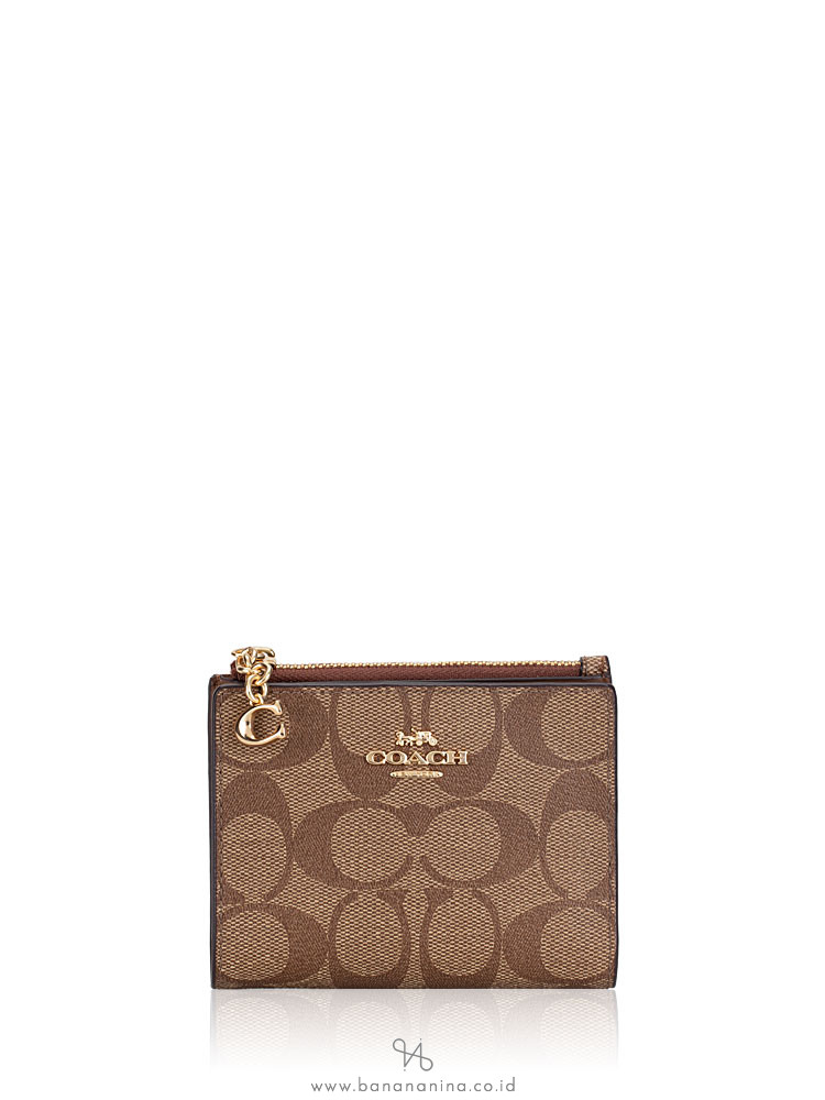 COACH 78002 Signature Snap Card Case Wallet Khaki Saddle