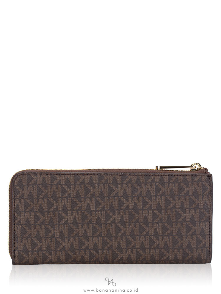 MICHAEL KORS Signature Jet Set Travel Large Three Quarter Zip Wallet Scarlet