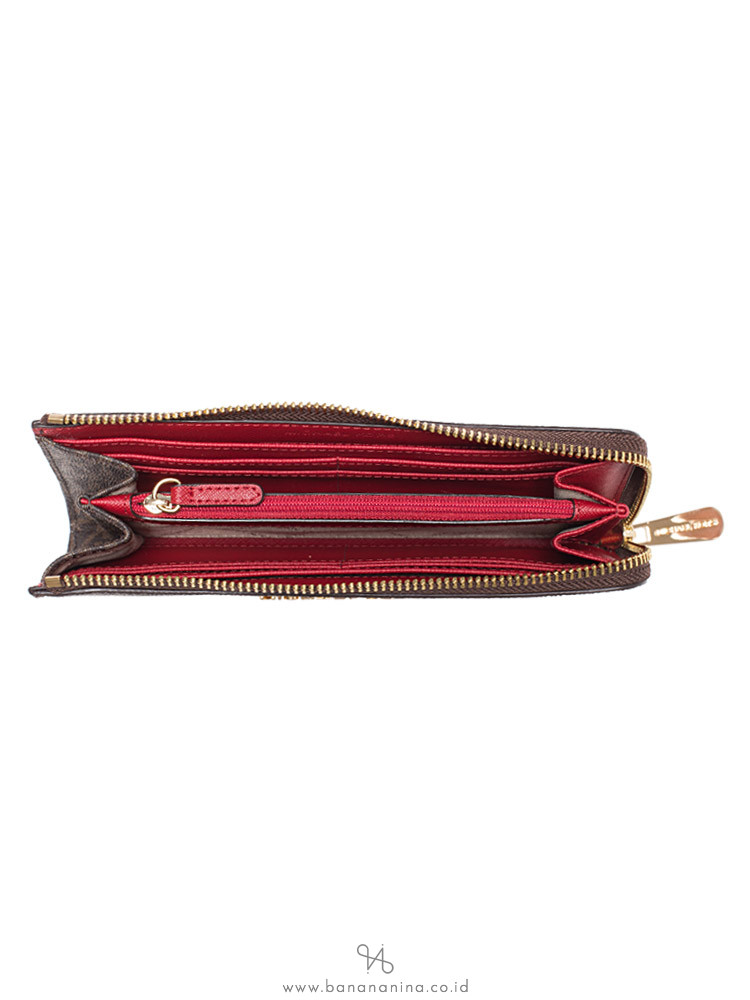 MICHAEL KORS Signature Jet Set Travel Large Three Quarter Zip Wallet Scarlet