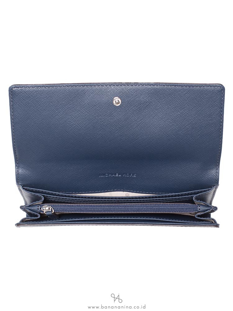 MICHAEL KORS Jet Set Travel Leather Carryall Wallet Navy