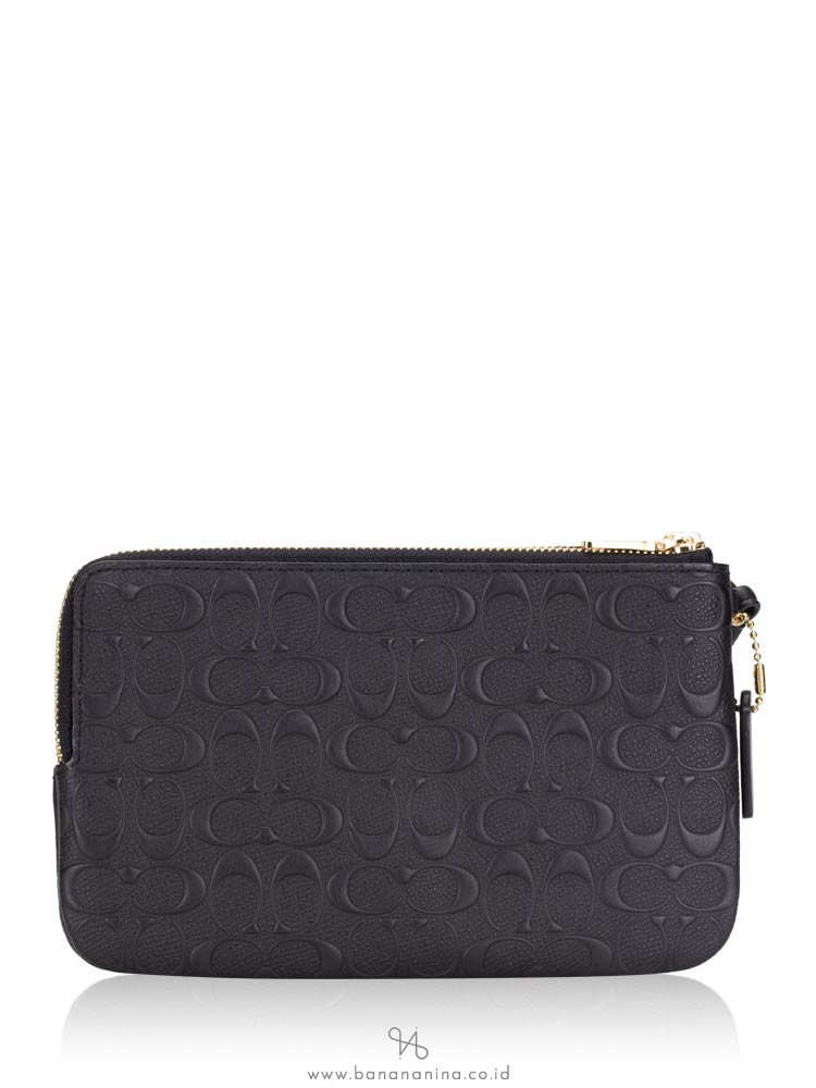 COACH 87934 Signature Leather Double Zip Wallet Black