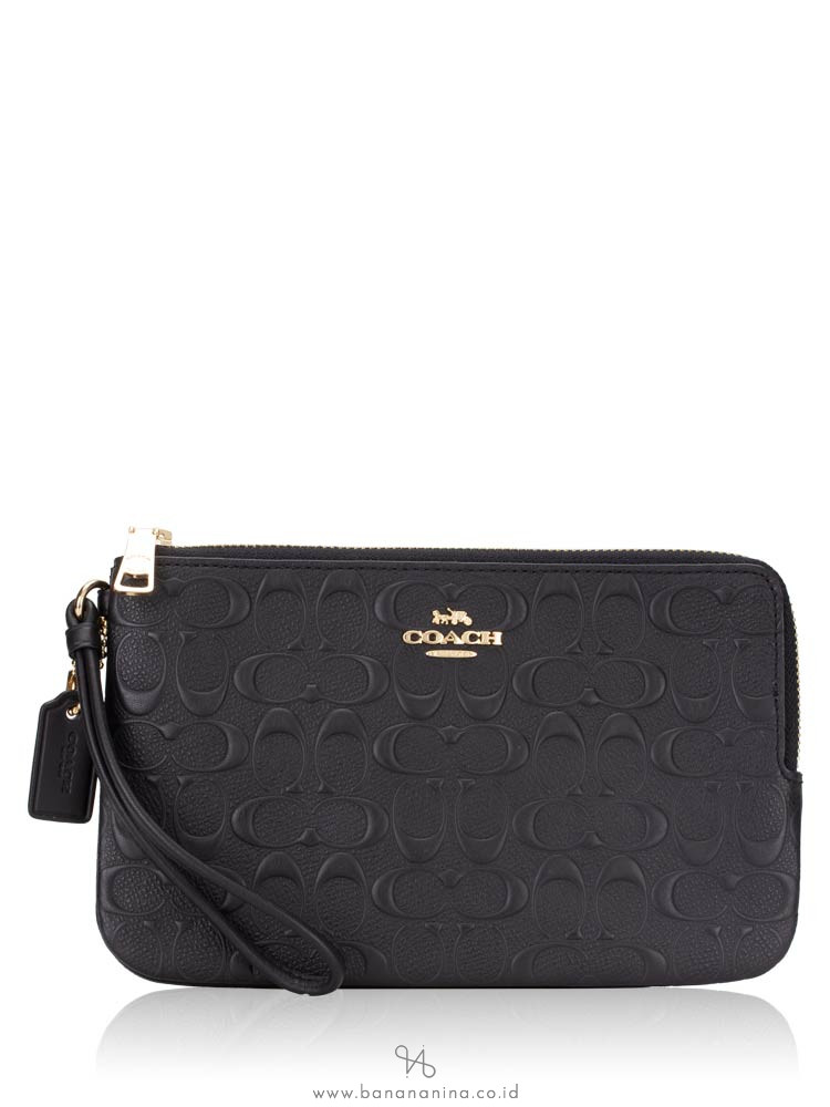 COACH 87934 Signature Leather Double Zip Wallet Black