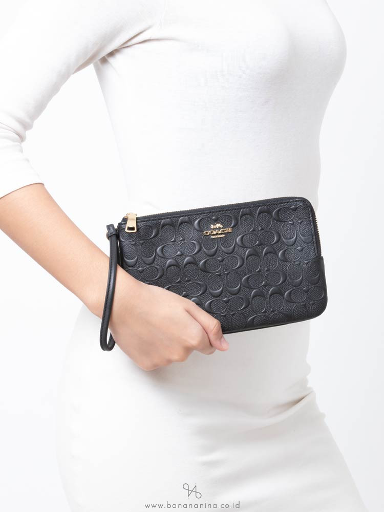 COACH 87934 Signature Leather Double Zip Wallet Black