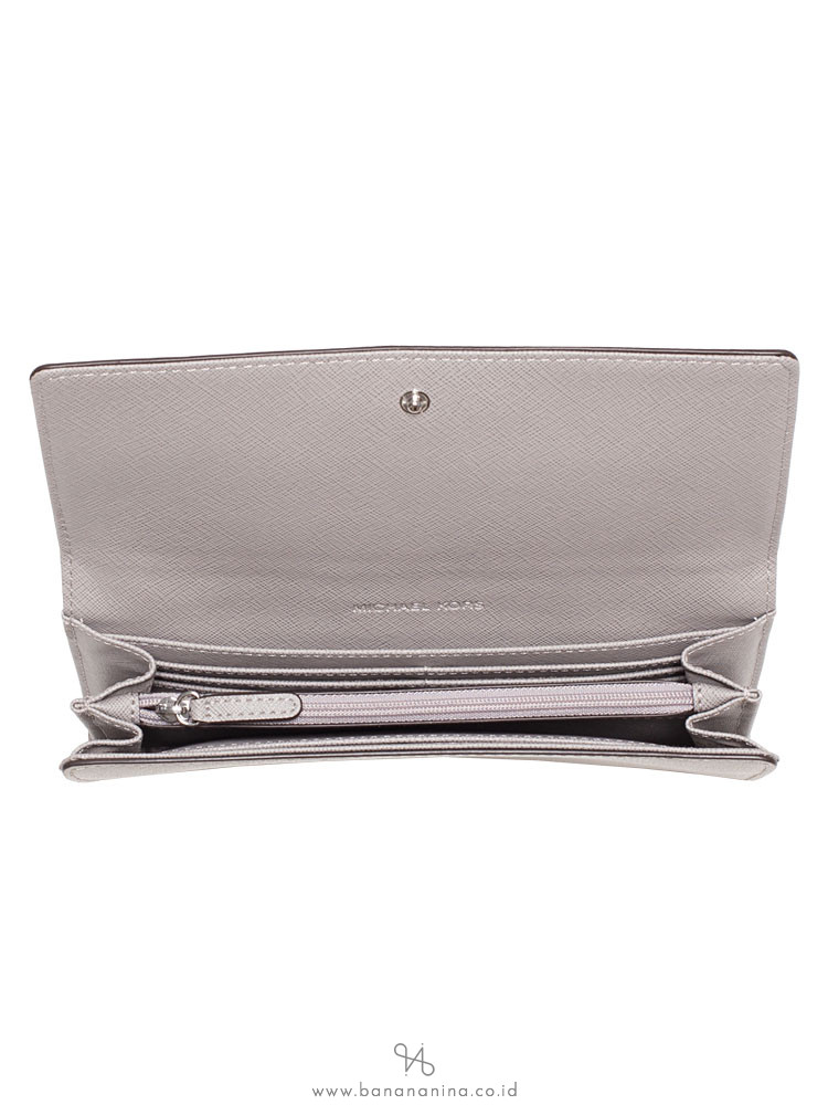 MICHAEL KORS Jet Set Travel Leather Carryall Wallet Pearl Grey