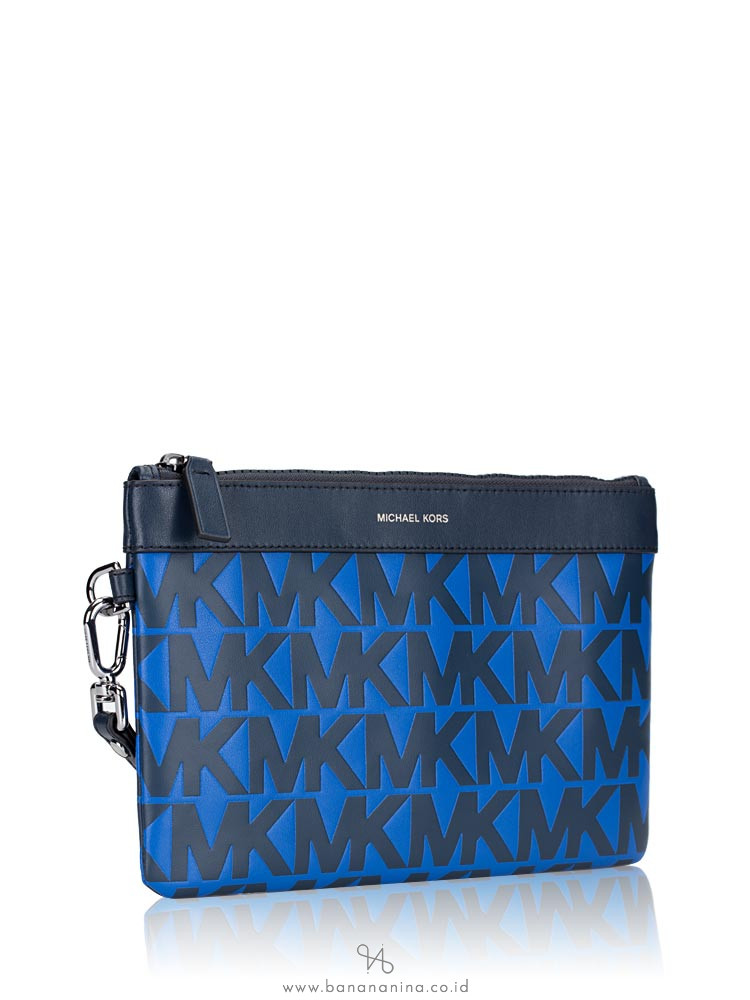 MICHAEL KORS Men Leather Travel Pouch Navy Atlantic Blue