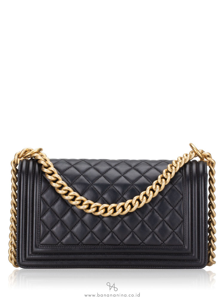 CHANEL Lambskin Old Medium Boy Flap Bag Black