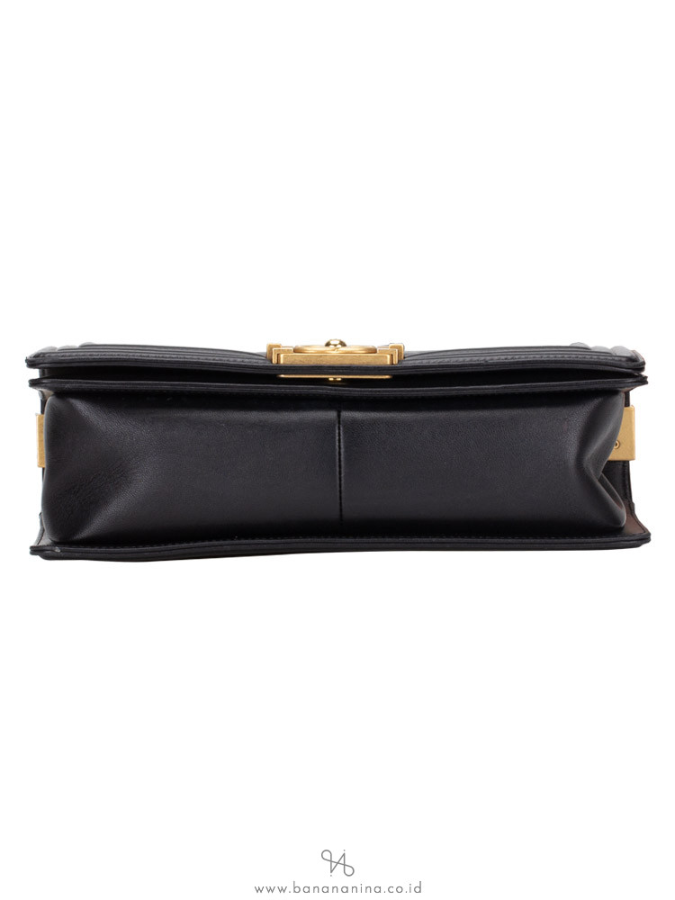 CHANEL Lambskin Old Medium Boy Flap Bag Black
