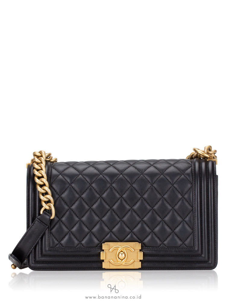 CHANEL Lambskin Old Medium Boy Flap Bag Black