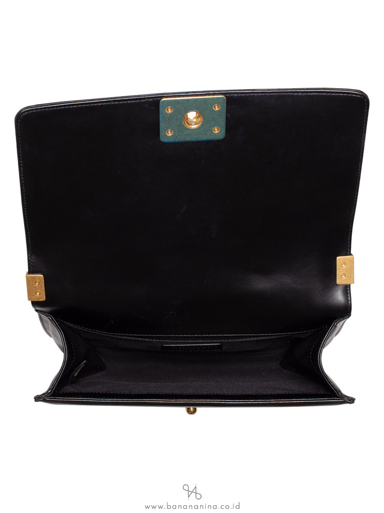 CHANEL Lambskin Old Medium Boy Flap Bag Black
