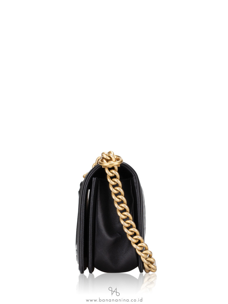 CHANEL Lambskin Old Medium Boy Flap Bag Black