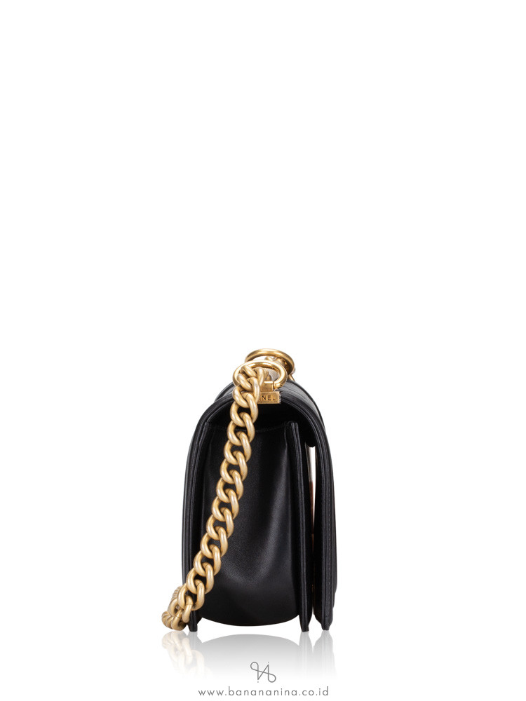 CHANEL Lambskin Old Medium Boy Flap Bag Black