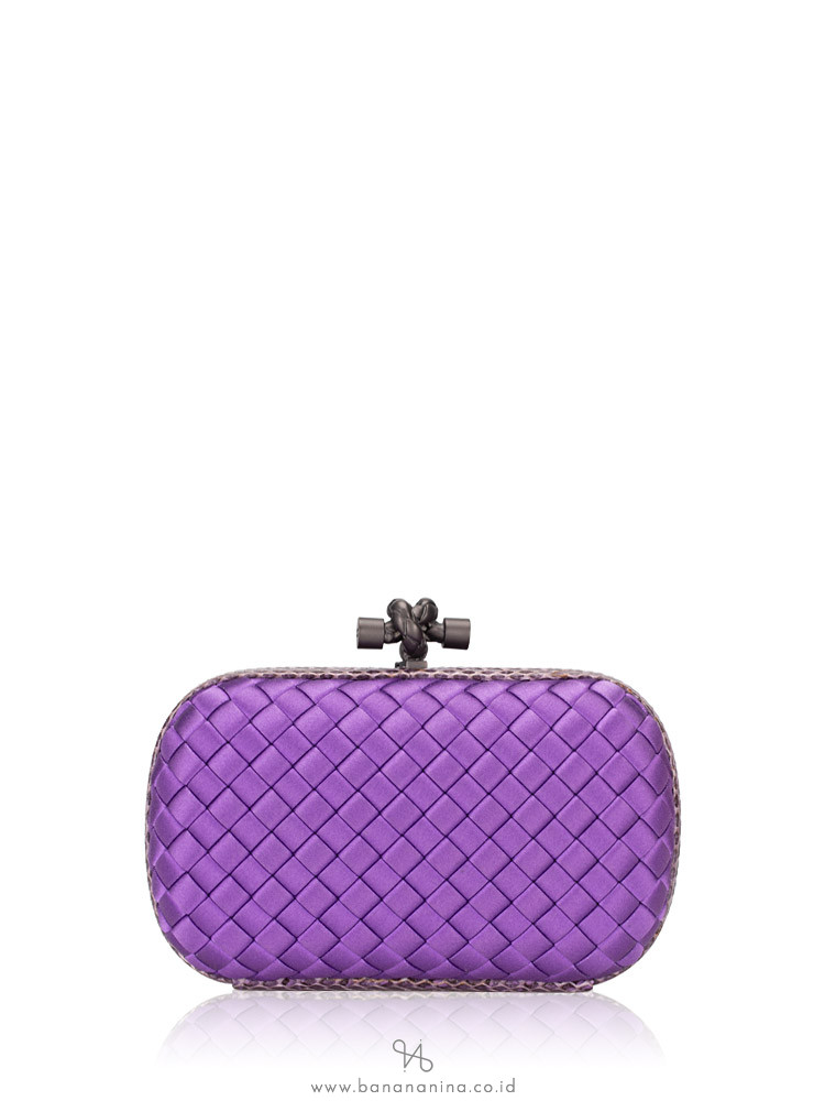 BOTTEGA VENETA Knot Satin Water Snake Clutch Purple
