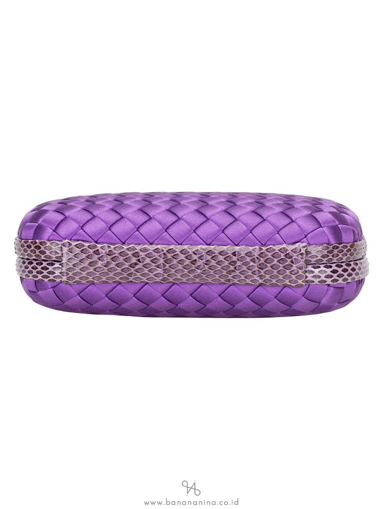 BOTTEGA VENETA Knot Satin Water Snake Clutch Purple