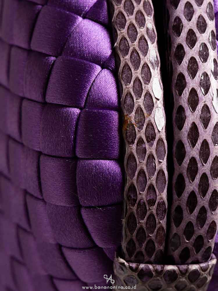 BOTTEGA VENETA Knot Satin Water Snake Clutch Purple