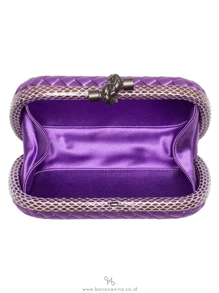BOTTEGA VENETA Knot Satin Water Snake Clutch Purple