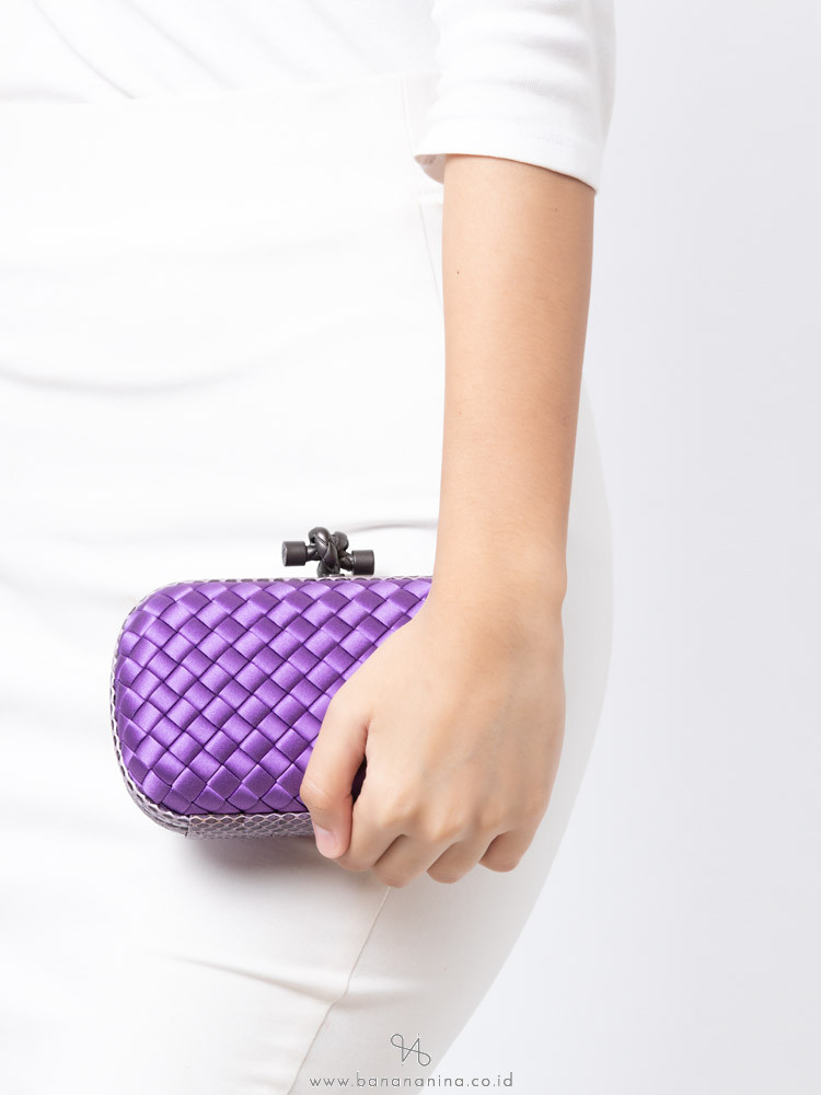 BOTTEGA VENETA Knot Satin Water Snake Clutch Purple