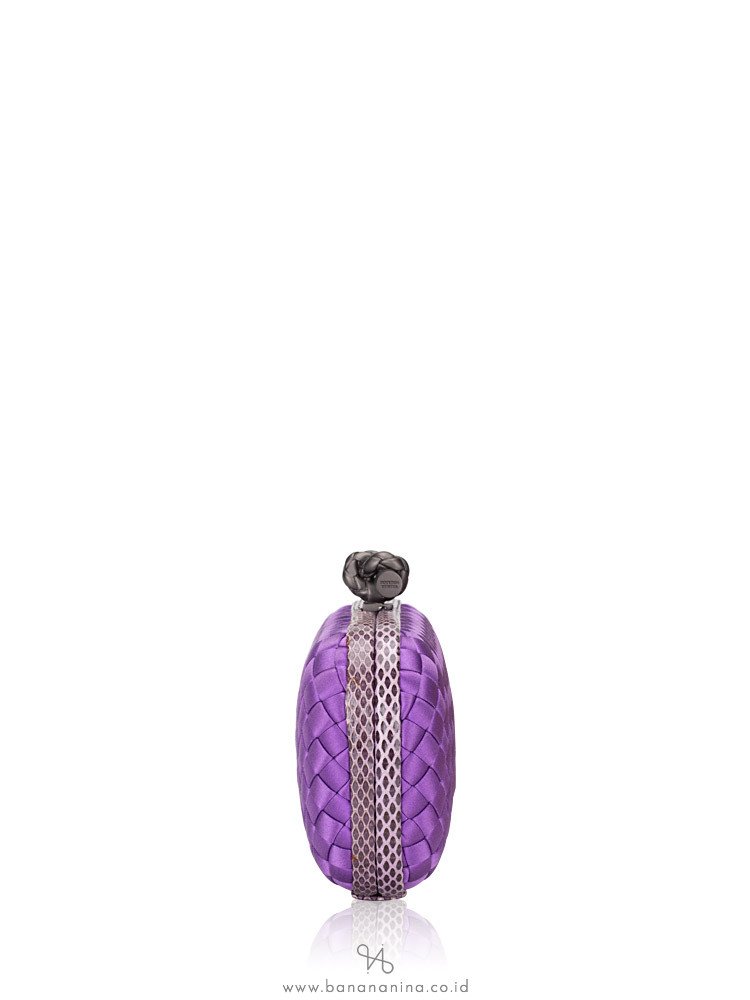 BOTTEGA VENETA Knot Satin Water Snake Clutch Purple