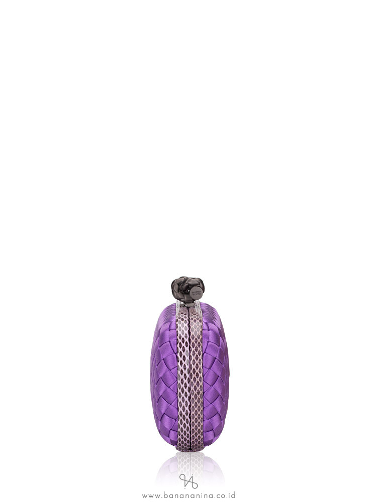 BOTTEGA VENETA Knot Satin Water Snake Clutch Purple