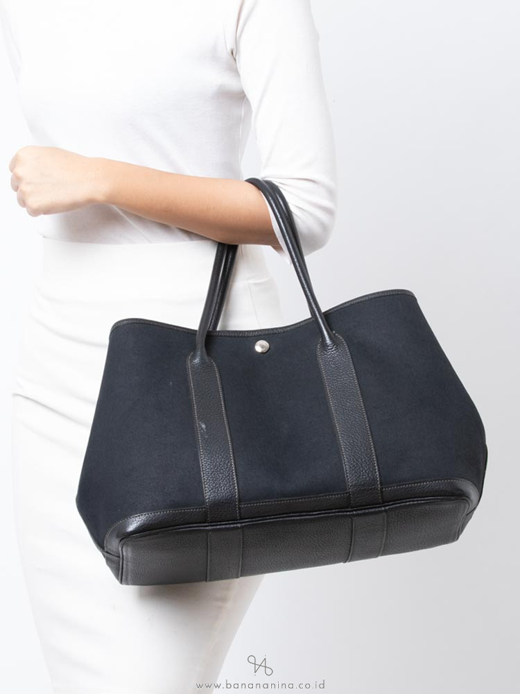 HERMES Toile Negonda Garden Party Tote 36 Black