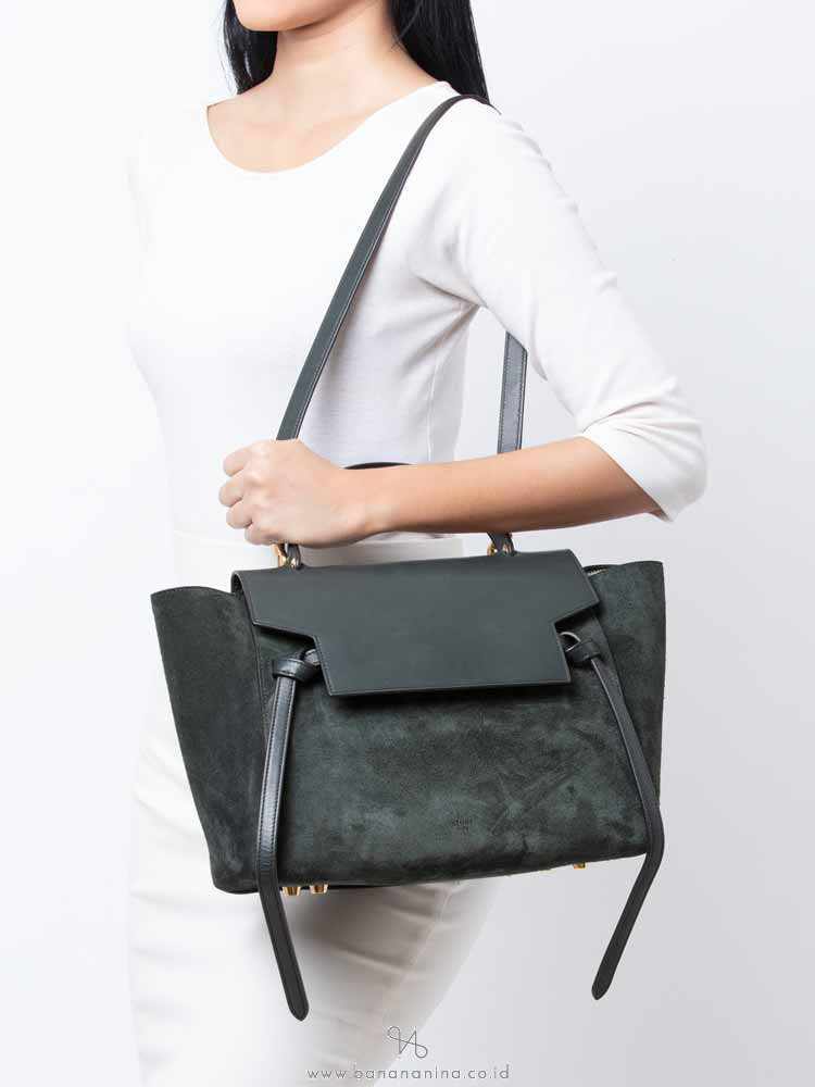 CELINE Suede Mini Belt Bag Dark Green
