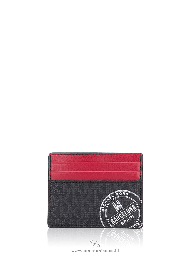 MICHAEL KORS Men Cooper Signature Barcelona Tall Card Case Black Scarlet