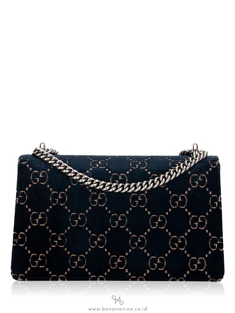 GUCCI Dionysus GG Small Velvet Shoulder Bag Navy