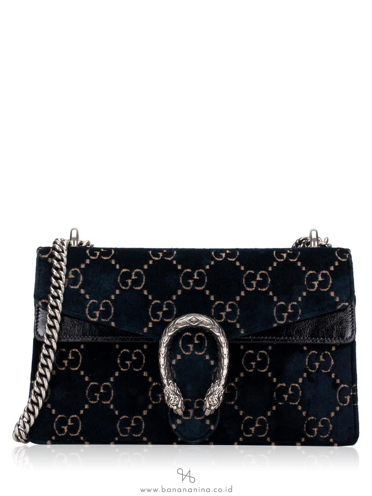 GUCCI Dionysus GG Small Velvet Shoulder Bag Navy