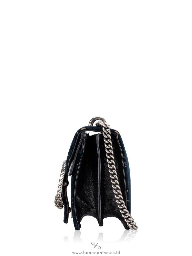 GUCCI Dionysus GG Small Velvet Shoulder Bag Navy