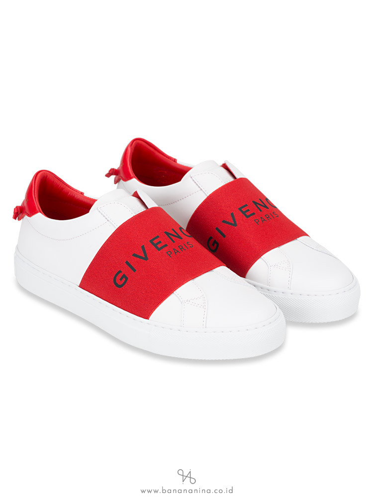 GIVENCHY Logo Strap Urban Street Sneakers White Red Sz 36