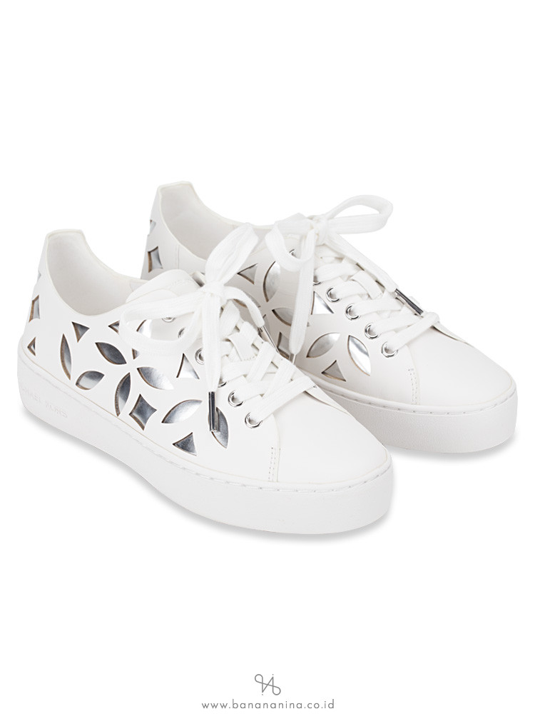 MICHAEL KORS Mimi Perforated Leather Lace Up Sneaker Optic White Silver Sz 6