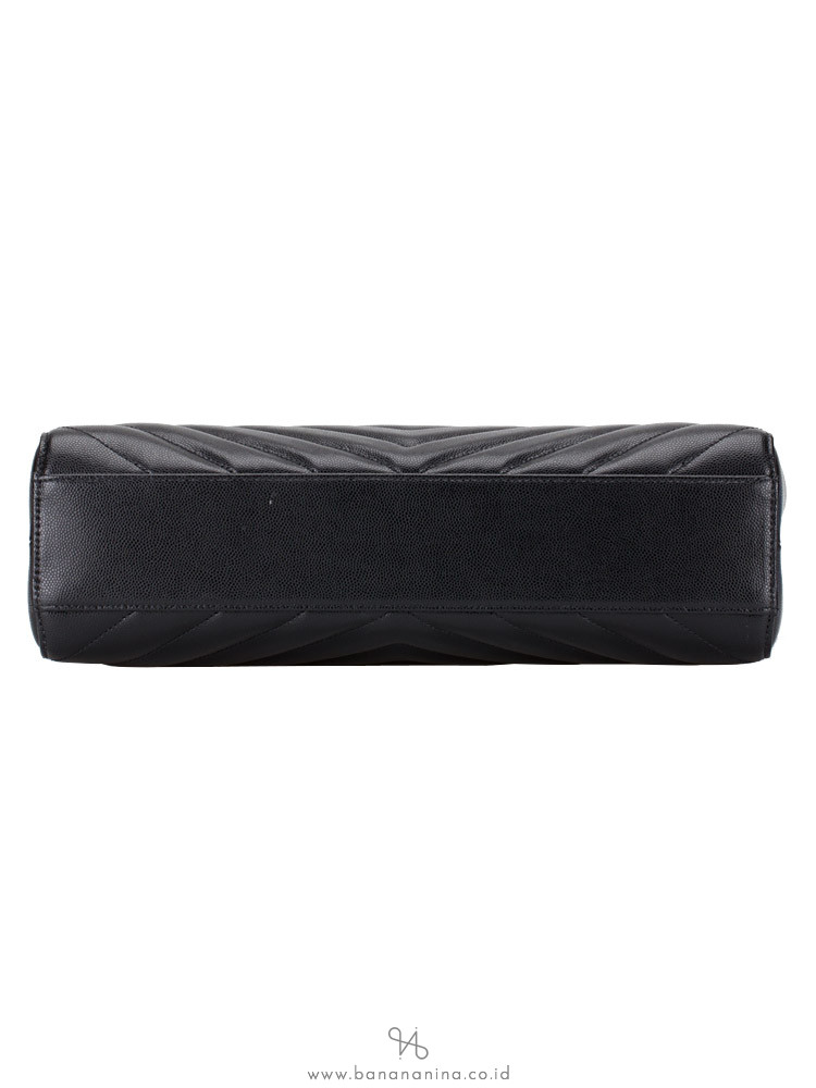 YSL Grain de Poudre Matelasse Chevron Medium Tribeca Tote Black