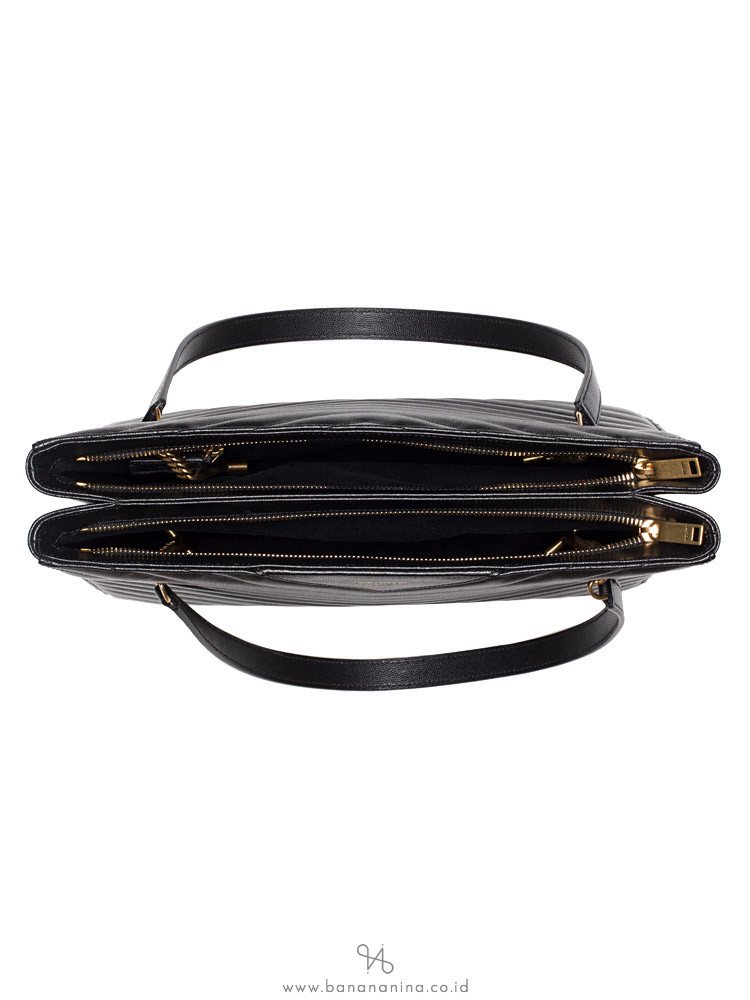 YSL Grain de Poudre Matelasse Chevron Medium Tribeca Tote Black