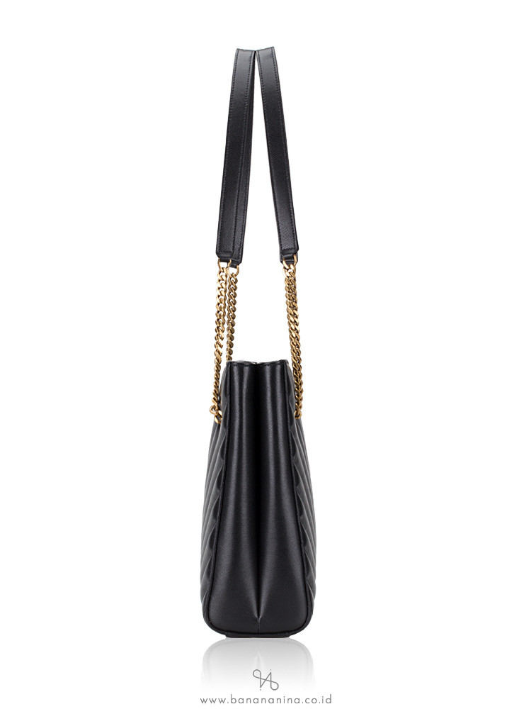 YSL Grain de Poudre Matelasse Chevron Medium Tribeca Tote Black