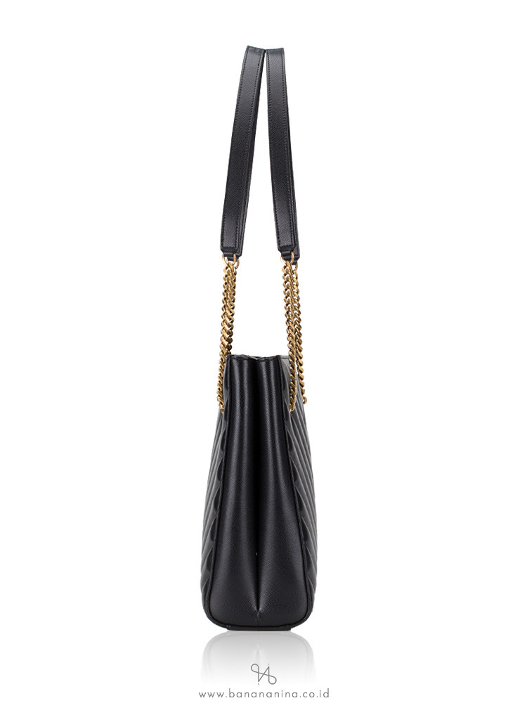 YSL Grain de Poudre Matelasse Chevron Medium Tribeca Tote Black