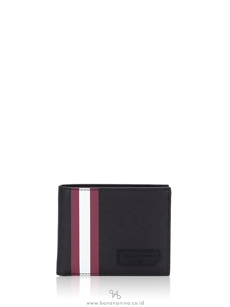 BALLY Men Bevye Leather Bifold Wallet Black Stripe