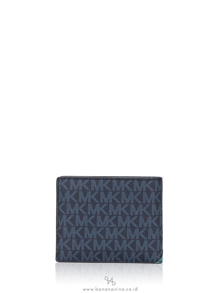 MICHAEL KORS Men Signature Cooper Billfold Passcase Wallet Navy Fade Mint