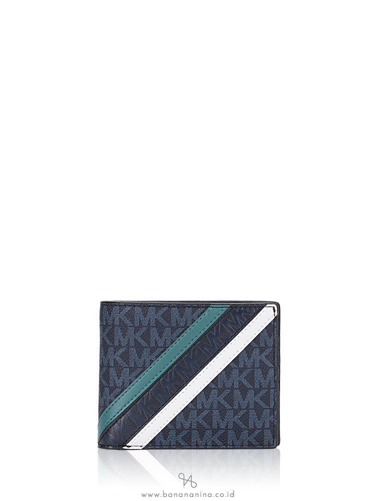 MICHAEL KORS Men Signature Cooper Billfold Passcase Wallet Navy Fade Mint