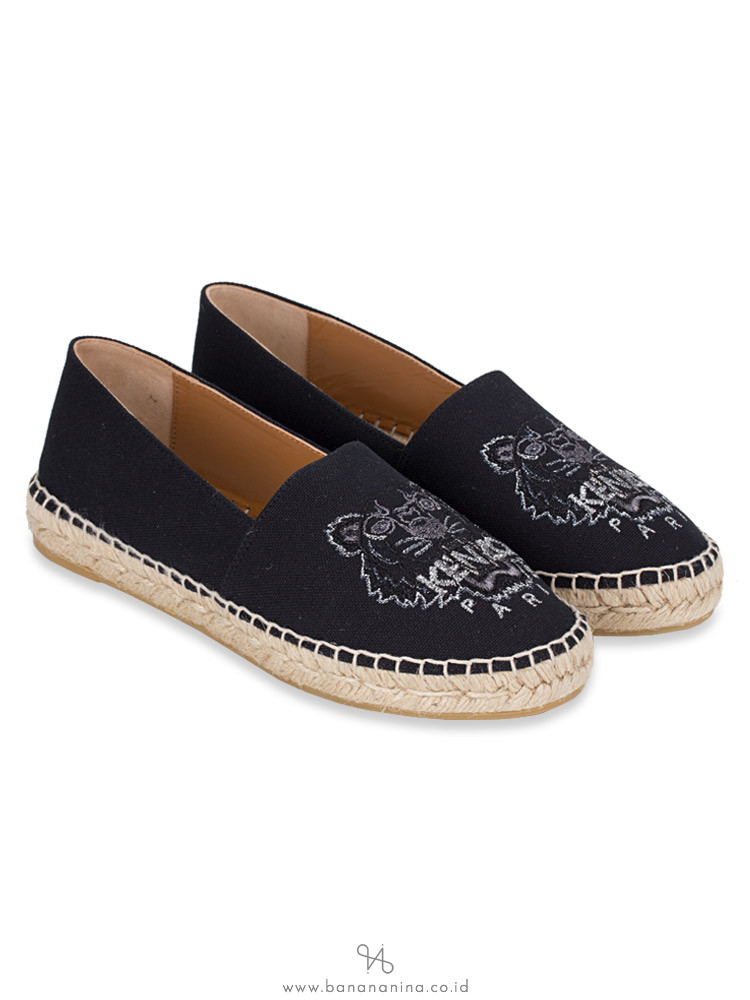 KENZO Tiger Canvas Christmas Espadrille Black Sz 37