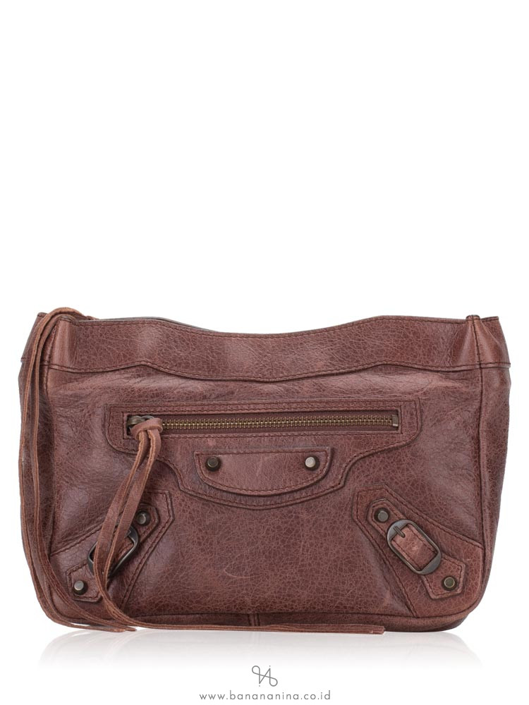 BALENCIAGA Classic Toilette Makeup Clutch Toffee