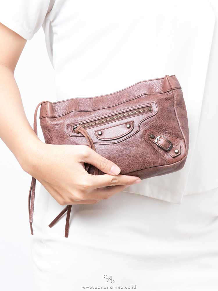 BALENCIAGA Classic Toilette Makeup Clutch Toffee