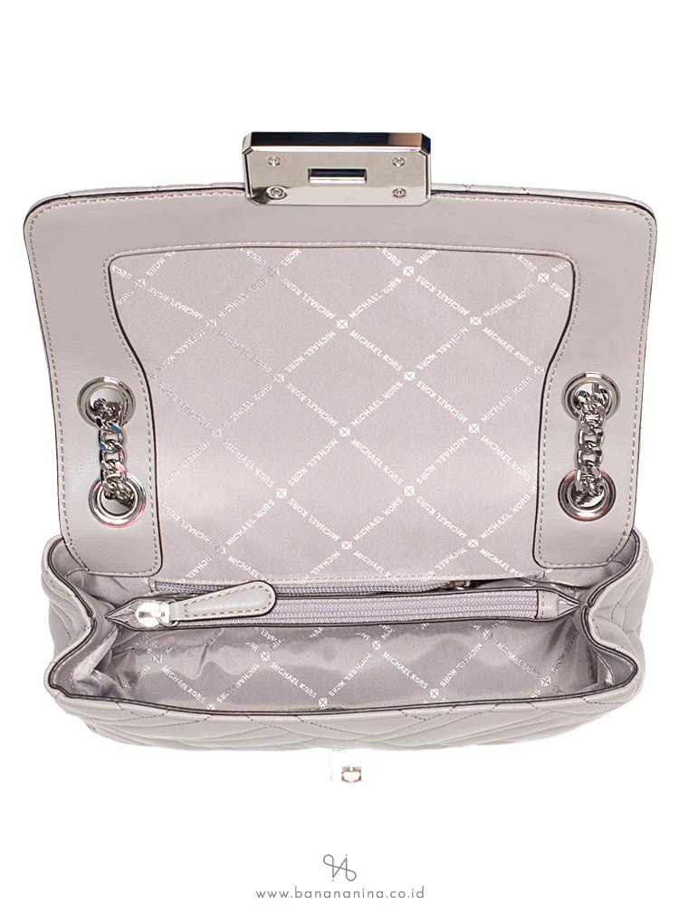 MICHAEL KORS Peyton Chevron Leather Medium Shoulder Flap Pearl Grey