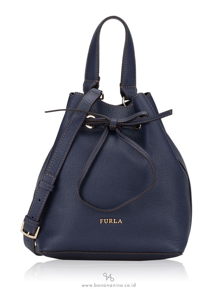 FURLA Costanza Leather Bucket Bag Navy