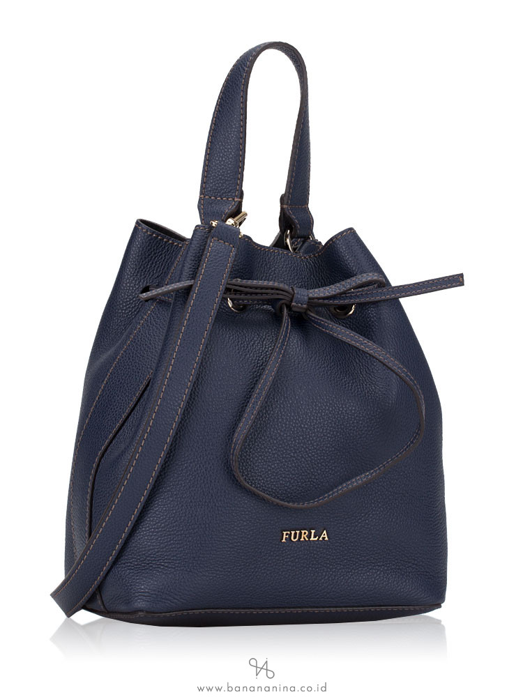 FURLA Costanza Leather Bucket Bag Navy