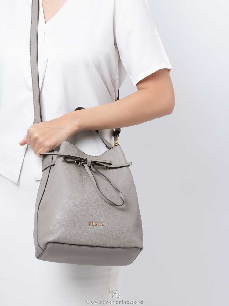 FURLA Costanza Leather Bucket Bag Sabia