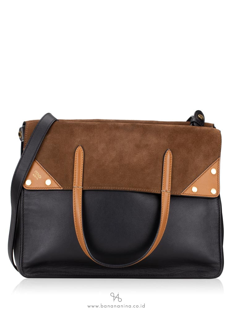 FENDI Flip Regular Shoulder Bag Black Brown