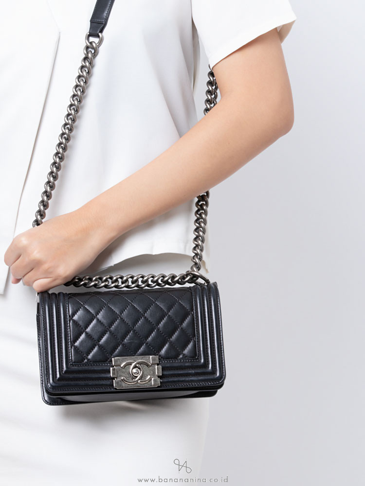 CHANEL Calfskin Small Boy Flap Bag Black