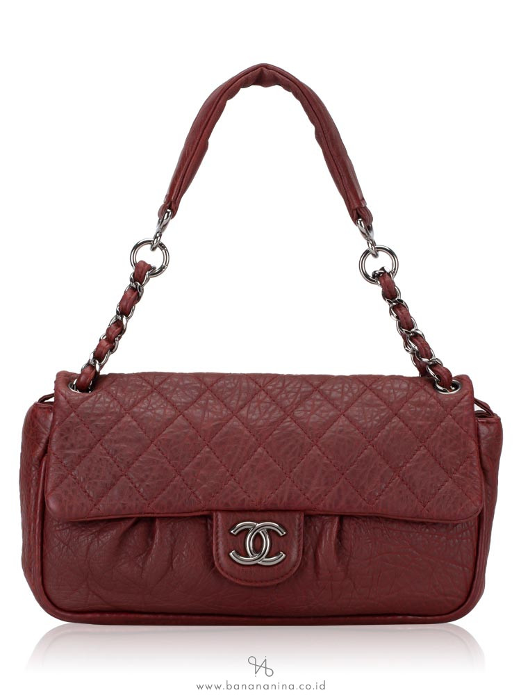 CHANEL Goatskin Quilted Coco Pleats Shoulder Bag Maroon