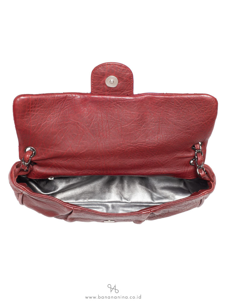 CHANEL Goatskin Quilted Coco Pleats Shoulder Bag Maroon